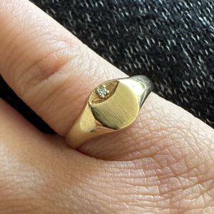 Diamond accented solid 14K Gold Round Signet Ring- Size 5.5